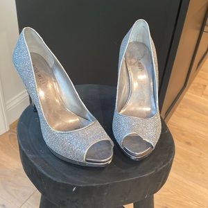 Silver glitter Nine West platform heels